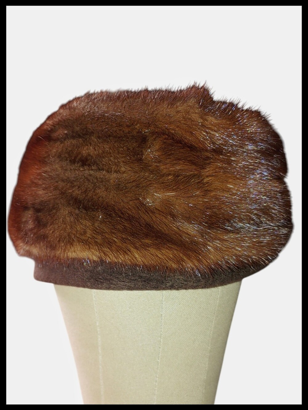 Vintage Mink Pillbox Hat, Dark Brown